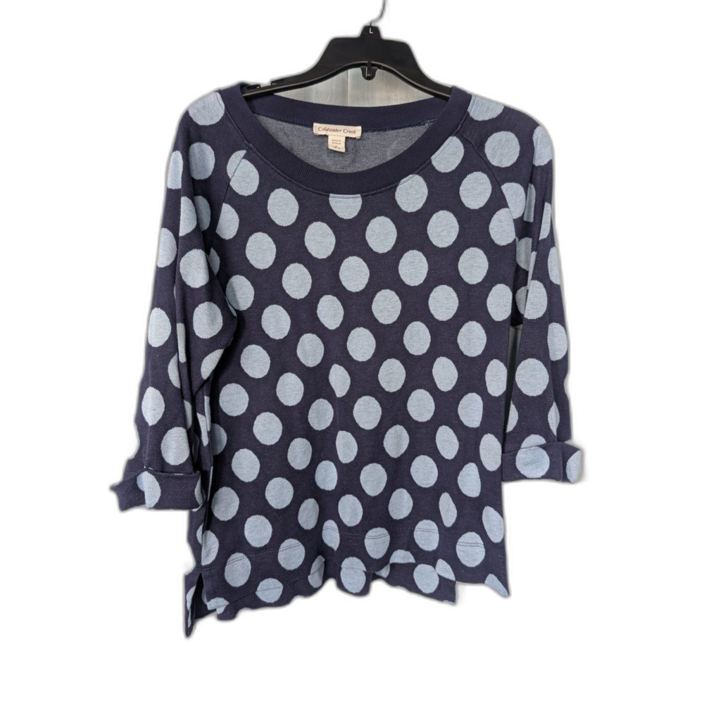 Coldwater Creek Blue Polka Dot Crewneck Pullover Knit Top Medium 10-12 Cozy